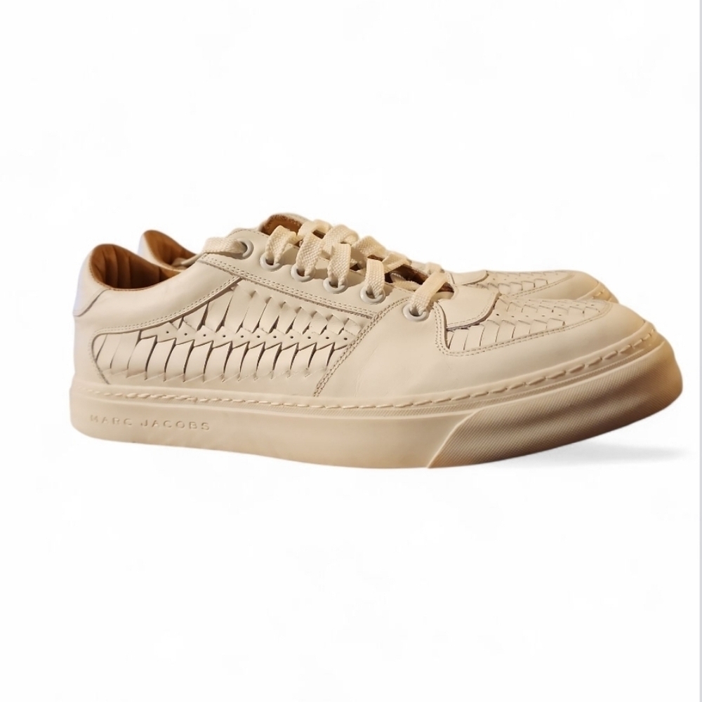 Marc Jacobs Men's Low Top Sneakers White Woven Leather Lace Up Shoes Italy Sz 10